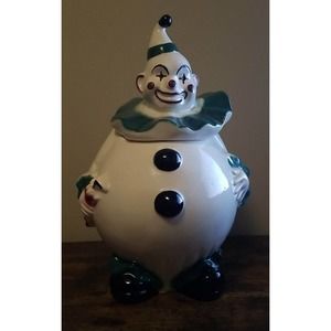 Vintage Lane and Co LA California Green Clown Kitchen Ceramic Cookie Jar 1950